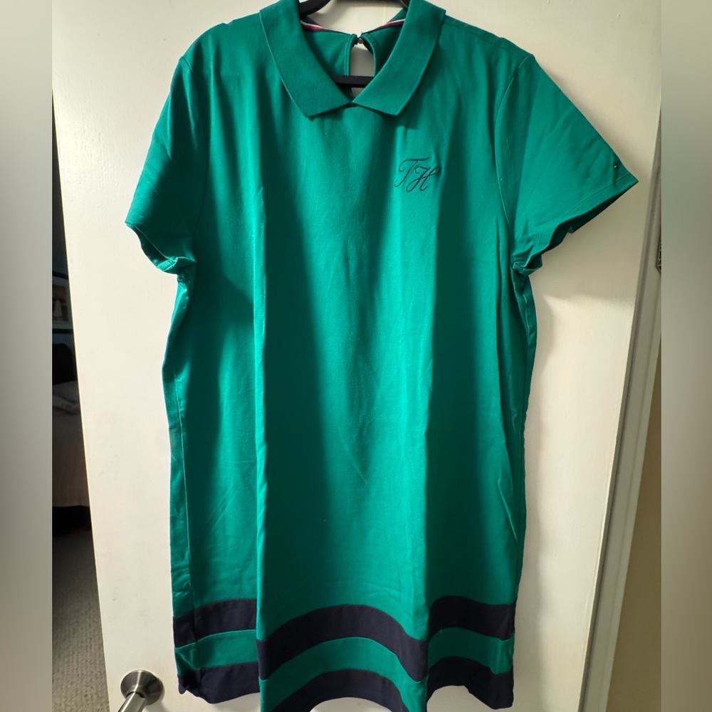 Women’s Tommy Hilfiger Monogram Green with Navy stripes. cotton dress size XXL.